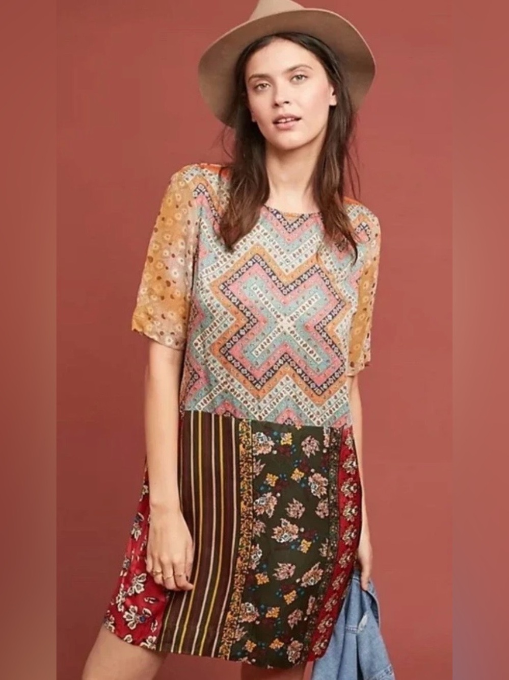 Anthropologie Tiny Patchwork Dress Tunic Floral Boho Size Small